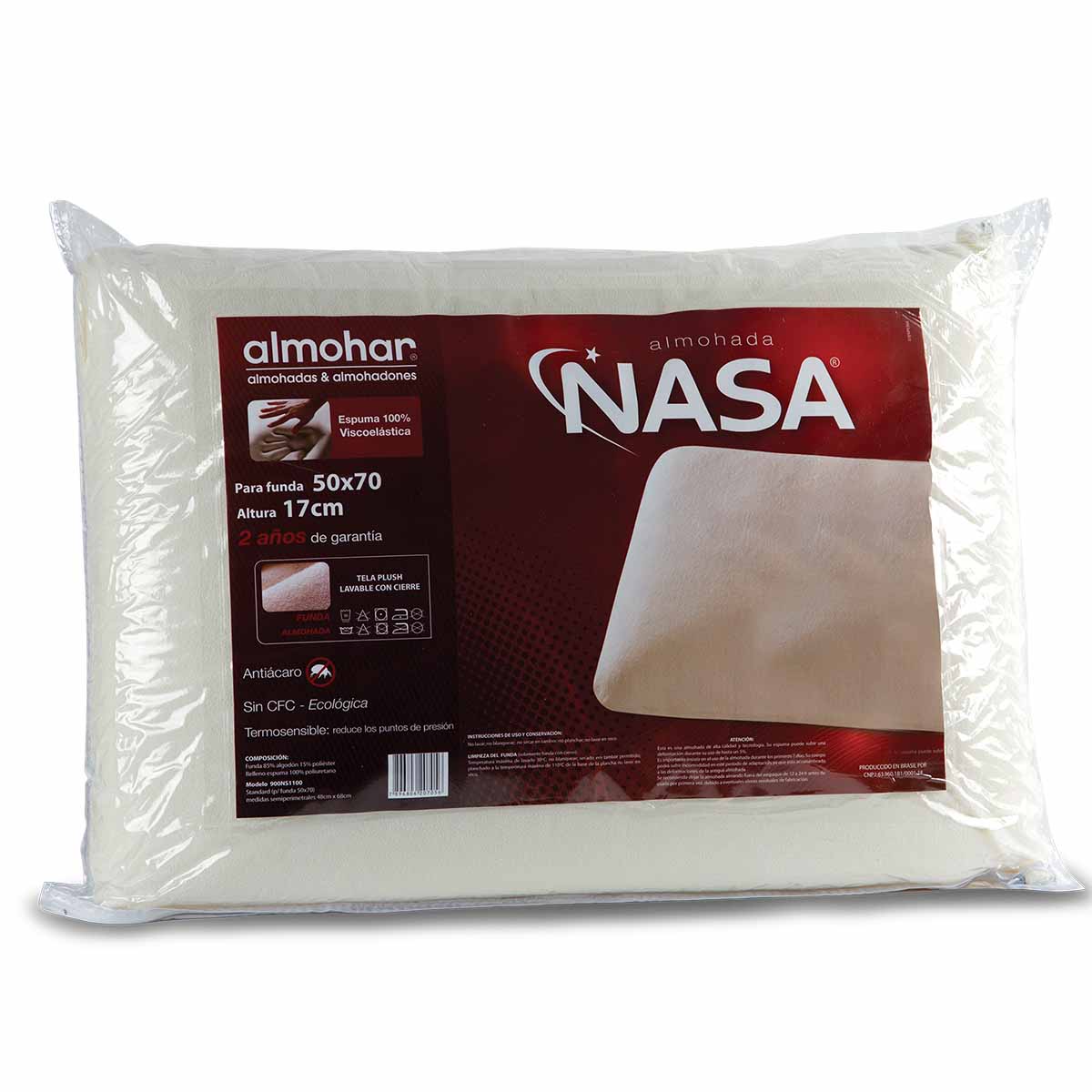 Almohada Almohar Nasa Premium Espuma Inteligente - 70 x 50 1 Almohada Almohar Nasa Premium Espuma Inteligente - 70 x 50